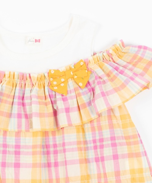 KP（ケーピー）の「シャーリングチェックオフショルダーチュニック(100-130cm)（チュニック・キッズ・オレンジ/ブルー系その他・110cm/120cm/130cm/100cm）」の4枚目の写真