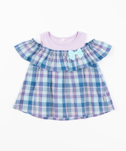 KP（ケーピー）の「シャーリングチェックオフショルダーチュニック(100-130cm)（チュニック・キッズ・オレンジ/ブルー系その他・110cm/120cm/130cm/100cm）」の8枚目の写真