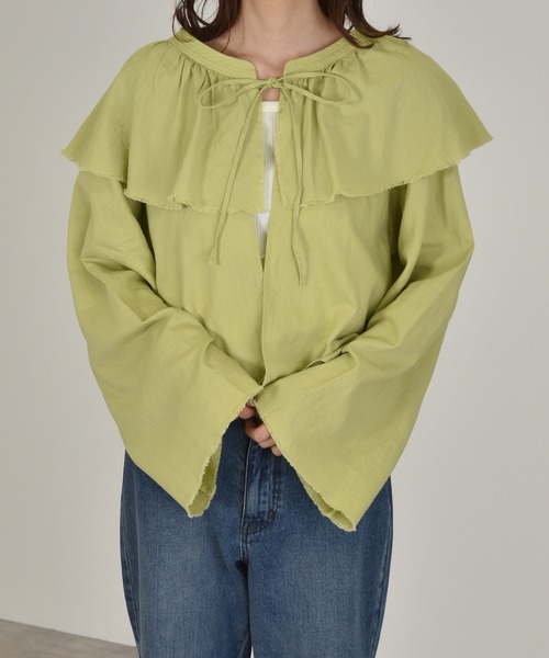 w closet(ダブルクローゼット)の「ラッフル衿ブラウス(シャツ/ブラウス・レディース・ホワイト/ライム/グレイッシュベージュ・FREE)」の19枚目の写真