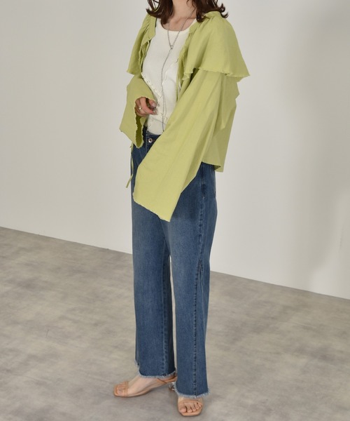 w closet(ダブルクローゼット)の「ラッフル衿ブラウス(シャツ/ブラウス・レディース・ホワイト/ライム/グレイッシュベージュ・FREE)」の21枚目の写真