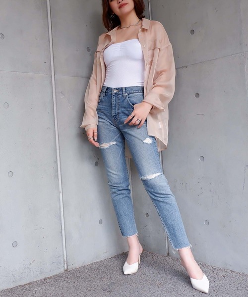 SPIRALGIRL（スパイラルガール）の「シアーオーバーシャツ（シャツ/ブラウス・レディース・ベージュ/オフホワイト/ピンク/グレー・FREE）」の17枚目の写真