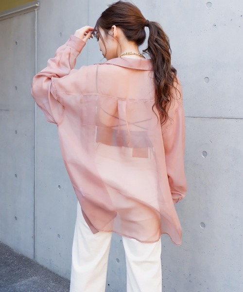 SPIRALGIRL（スパイラルガール）の「シアーオーバーシャツ（シャツ/ブラウス・レディース・ベージュ/オフホワイト/ピンク/グレー・FREE）」の19枚目の写真