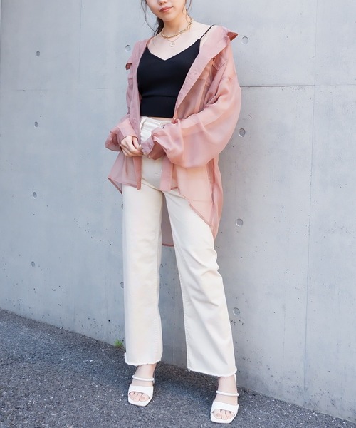 SPIRALGIRL（スパイラルガール）の「シアーオーバーシャツ（シャツ/ブラウス・レディース・ベージュ/オフホワイト/ピンク/グレー・FREE）」の18枚目の写真