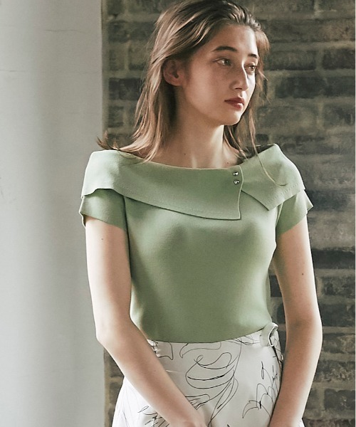 12Twelve Agenda(トゥエルブ アジェンダ)の「アシメオフショルフレンチスリーブニットプルオーバー(ニット/セーター・レディース・ベージュ/ミント/ブラック/オフホワイト/ワインレッド・M)」の8枚目の写真