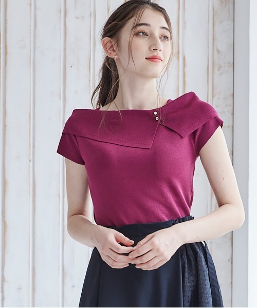 12Twelve Agenda(トゥエルブ アジェンダ)の「アシメオフショルフレンチスリーブニットプルオーバー(ニット/セーター・レディース・ベージュ/ミント/ブラック/オフホワイト/ワインレッド・M)」の20枚目の写真