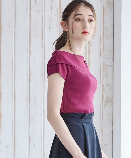 12Twelve Agenda(トゥエルブ アジェンダ)の「アシメオフショルフレンチスリーブニットプルオーバー(ニット/セーター・レディース・ベージュ/ミント/ブラック/オフホワイト/ワインレッド・M)」の21枚目の写真