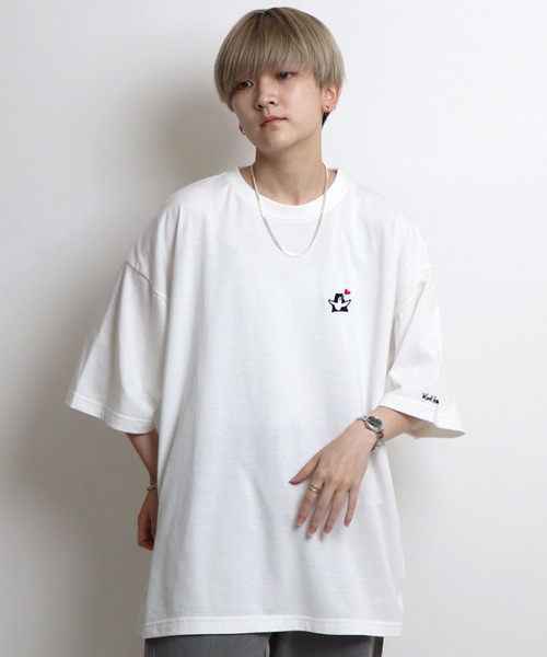 Mark Gonzales(マーク・ゴンザレス)の「【Mark Gonzales / マークゴンザレス】 ワンポイントロゴ刺繍 ビッグシルエットTシャツ(Tシャツ/カットソー・メンズ・ホワイト/チャコールグレー/ブラック/ワイン/ピンク/グリーン/ミント/ブルー/サックスブルー/ベージュ/ボルドー/ネイビー/ライトグレー・M/L)」の16枚目の写真