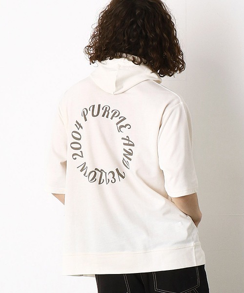 Purple&Yellow（パープルアンドイエロー）の「5分袖　プルオーバーパーカ（パーカー・メンズ・ホワイト/ブラック/アイボリー/グレイッシュベージュ・SMALL/MEDIUM/LARGE/X-LARGE）」の2枚目の写真