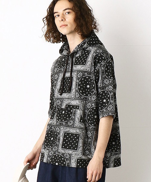 Purple&Yellow（パープルアンドイエロー）の「5分袖　プルオーバーパーカ（パーカー・メンズ・ホワイト/ブラック/アイボリー/グレイッシュベージュ・SMALL/MEDIUM/LARGE/X-LARGE）」の3枚目の写真