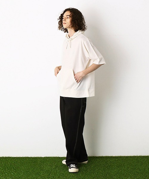 Purple&Yellow（パープルアンドイエロー）の「5分袖　プルオーバーパーカ（パーカー・メンズ・ホワイト/ブラック/アイボリー/グレイッシュベージュ・SMALL/MEDIUM/LARGE/X-LARGE）」の9枚目の写真