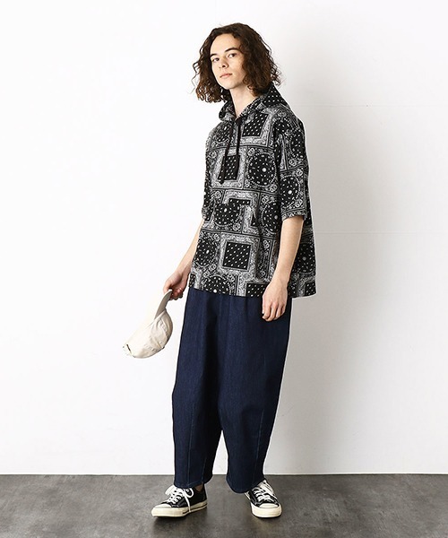 Purple&Yellow（パープルアンドイエロー）の「5分袖　プルオーバーパーカ（パーカー・メンズ・ホワイト/ブラック/アイボリー/グレイッシュベージュ・SMALL/MEDIUM/LARGE/X-LARGE）」の11枚目の写真