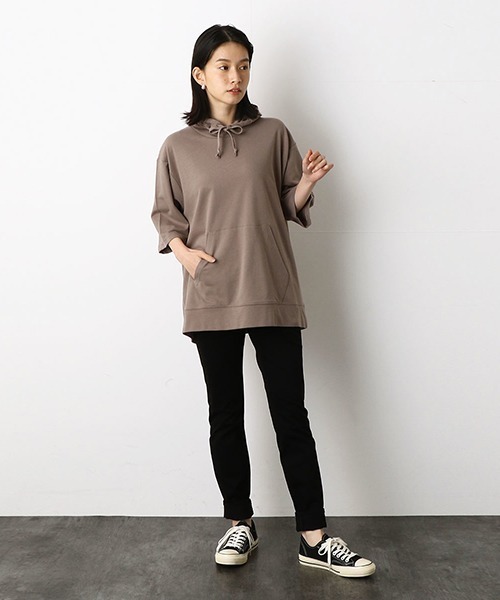 Purple&Yellow（パープルアンドイエロー）の「5分袖　プルオーバーパーカ（パーカー・メンズ・ホワイト/ブラック/アイボリー/グレイッシュベージュ・SMALL/MEDIUM/LARGE/X-LARGE）」の6枚目の写真