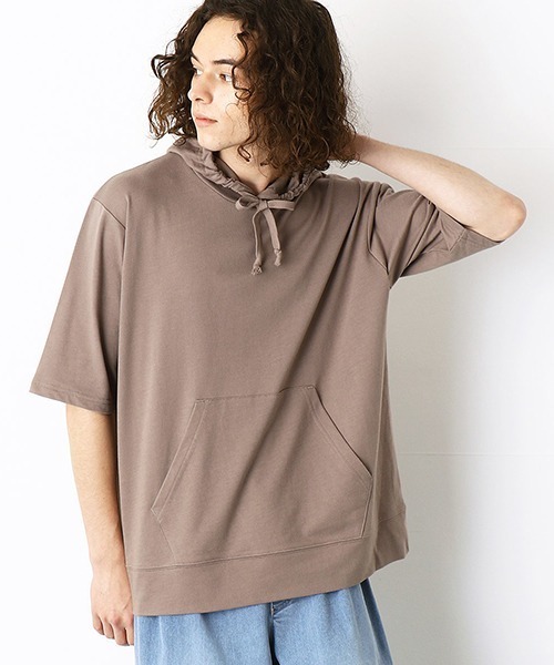 Purple&Yellow（パープルアンドイエロー）の「5分袖　プルオーバーパーカ（パーカー・メンズ・ホワイト/ブラック/アイボリー/グレイッシュベージュ・SMALL/MEDIUM/LARGE/X-LARGE）」の16枚目の写真