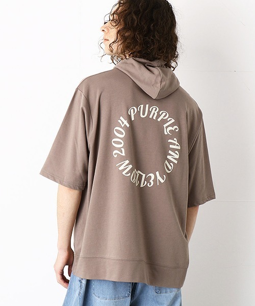 Purple&Yellow（パープルアンドイエロー）の「5分袖　プルオーバーパーカ（パーカー・メンズ・ホワイト/ブラック/アイボリー/グレイッシュベージュ・SMALL/MEDIUM/LARGE/X-LARGE）」の15枚目の写真