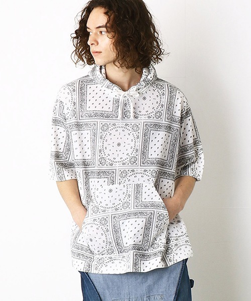 Purple&Yellow（パープルアンドイエロー）の「5分袖　プルオーバーパーカ（パーカー・メンズ・ホワイト/ブラック/アイボリー/グレイッシュベージュ・SMALL/MEDIUM/LARGE/X-LARGE）」の14枚目の写真