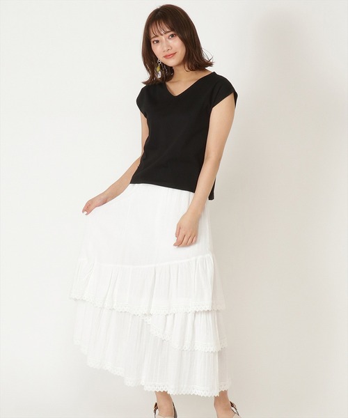 WILLSELECTION(ウィルセレクション)の「ボイル楊柳ティアードスカート(スカート・レディース・ブラック/ベージュ/オフホワイト・MEDIUM)」の1枚目の写真
