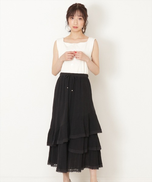 WILLSELECTION(ウィルセレクション)の「ボイル楊柳ティアードスカート(スカート・レディース・ブラック/ベージュ/オフホワイト・MEDIUM)」の2枚目の写真