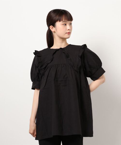 ehka sopo（エヘカソポ）の「フリル衿チュニック丈ブラウス（シャツ/ブラウス・レディース・ベージュ/ブラック/オフホワイト・ﾌﾘ-）」の2枚目の写真