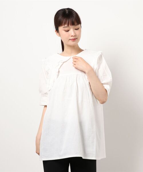 ehka sopo（エヘカソポ）の「フリル衿チュニック丈ブラウス（シャツ/ブラウス・レディース・ベージュ/ブラック/オフホワイト・ﾌﾘ-）」の6枚目の写真