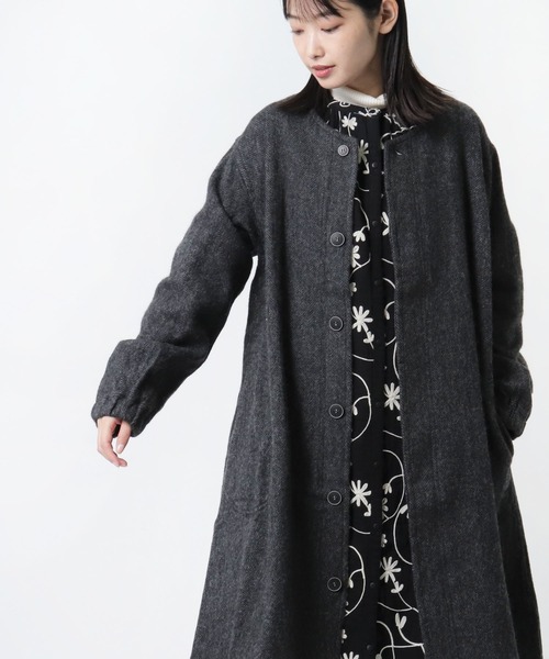 salle de bal（サルデバル）の「【 to touch / トゥータッチ 】 WLヘリンボーン 比翼コート TO21J-02 MUD（その他アウター・レディース・チャコールグレー/ブラウン/グレー・FREE）」の2枚目の写真