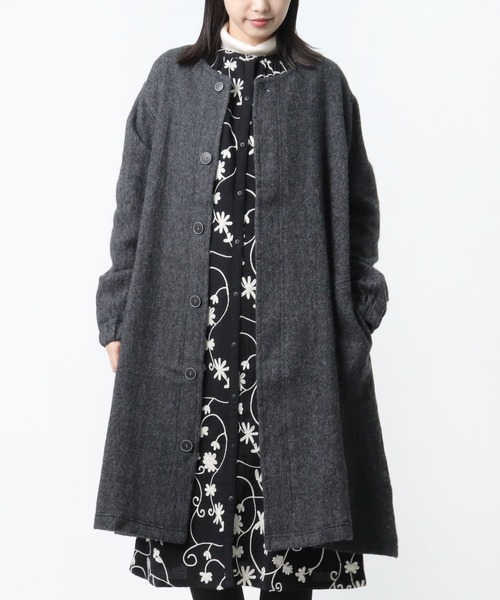 salle de bal（サルデバル）の「【 to touch / トゥータッチ 】 WLヘリンボーン 比翼コート TO21J-02 MUD（その他アウター・レディース・チャコールグレー/ブラウン/グレー・FREE）」の7枚目の写真