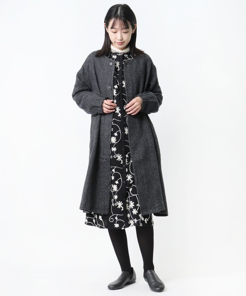 salle de bal（サルデバル）の「【 to touch / トゥータッチ 】 WLヘリンボーン 比翼コート TO21J-02 MUD（その他アウター・レディース・チャコールグレー/ブラウン/グレー・FREE）」の8枚目の写真