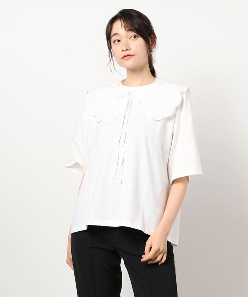 ehka sopo(エヘカソポ)の「付け衿付きビッグシルエットTシャツ(Tシャツ/カットソー・レディース・サックスブルー/オフホワイト/ブラック・フリ-)」の2枚目の写真