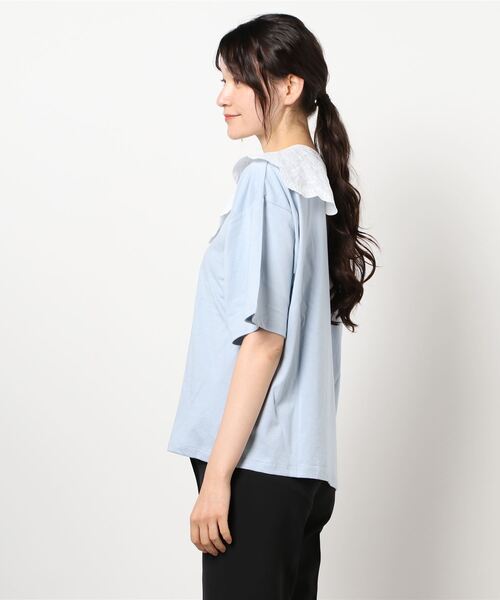 ehka sopo(エヘカソポ)の「付け衿付きビッグシルエットTシャツ(Tシャツ/カットソー・レディース・サックスブルー/オフホワイト/ブラック・フリ-)」の4枚目の写真