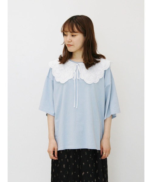 ehka sopo(エヘカソポ)の「付け衿付きビッグシルエットTシャツ(Tシャツ/カットソー・レディース・サックスブルー/オフホワイト/ブラック・フリ-)」の1枚目の写真