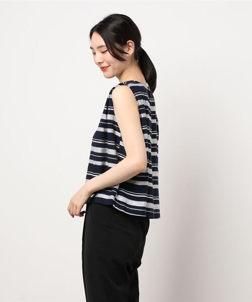 GRANDMA MAMA DAUGHTER（グランマママドーター）の「∴【GRANDMA MAMA DAUGHTER / グランママドーター】スリットタックノースリーブシャツ GS821871（シャツ/ブラウス・レディース・ネイビー/チャコールグレー・1/0）」の3枚目の写真