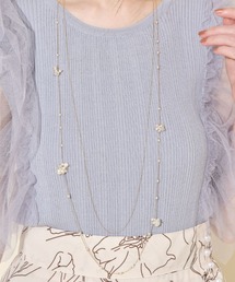 パール×クリアビーズ装飾２連ロングネックレス