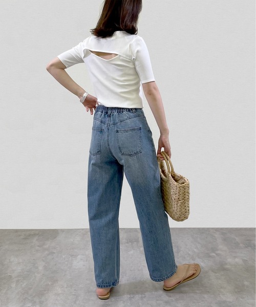 4youstory（フォーユーストーリー）の「バックオープンTシャツ（Tシャツ/カットソー・レディース・ブラック/オフホワイト/モカ・FREE）」の6枚目の写真