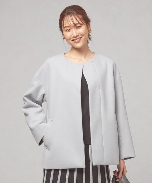 closet story（クローゼットストーリー）の「＜closet story（クローゼットストーリー）＞ノーカラー ショートコート -ウォッシャブル-（ノーカラーコート・レディース・ライトグレー/ブラック/モカ・FREE）」の3枚目の写真