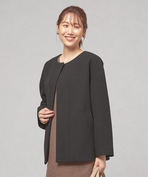 closet story（クローゼットストーリー）の「＜closet story（クローゼットストーリー）＞ノーカラー ショートコート -ウォッシャブル-（ノーカラーコート・レディース・ライトグレー/ブラック/モカ・FREE）」の2枚目の写真