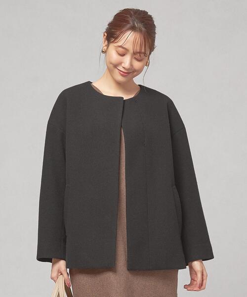 closet story（クローゼットストーリー）の「＜closet story（クローゼットストーリー）＞ノーカラー ショートコート -ウォッシャブル-（ノーカラーコート・レディース・ライトグレー/ブラック/モカ・FREE）」の13枚目の写真