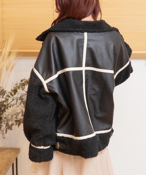Mysa&Liina（ミーサリーナ）の「ボアフェイクレザーフライトジャケット（ブルゾン・レディース・ブラック/カーキ/キナリ・M）」の2枚目の写真