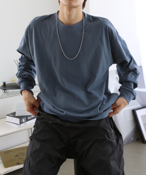 TUTTU（トゥトゥ）の「ビックシルエット　無地ロンT（Tシャツ/カットソー・メンズ・ホワイト/ブラック/ダークグリーン/ブルー/アイボリー/チャコール・M/L）」の7枚目の写真