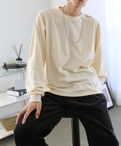 TUTTU（トゥトゥ）の「ビックシルエット　無地ロンT（Tシャツ/カットソー・メンズ・ホワイト/ブラック/ダークグリーン/ブルー/アイボリー/チャコール・M/L）」の9枚目の写真