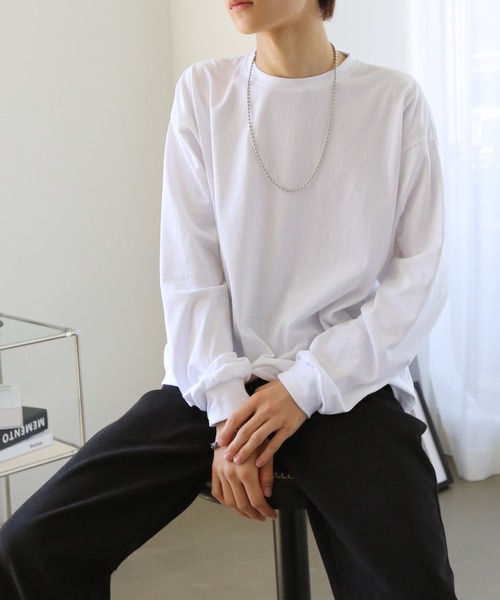 TUTTU（トゥトゥ）の「ビックシルエット　無地ロンT（Tシャツ/カットソー・メンズ・ホワイト/ブラック/ダークグリーン/ブルー/アイボリー/チャコール・M/L）」の8枚目の写真