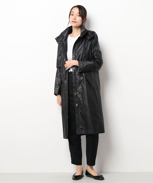 SISLEY（シスレー）の「フェイクレザーフード付きスタンドカラーロングコート（トレンチコート・レディース・ブラック・40/42/44/38）」の7枚目の写真
