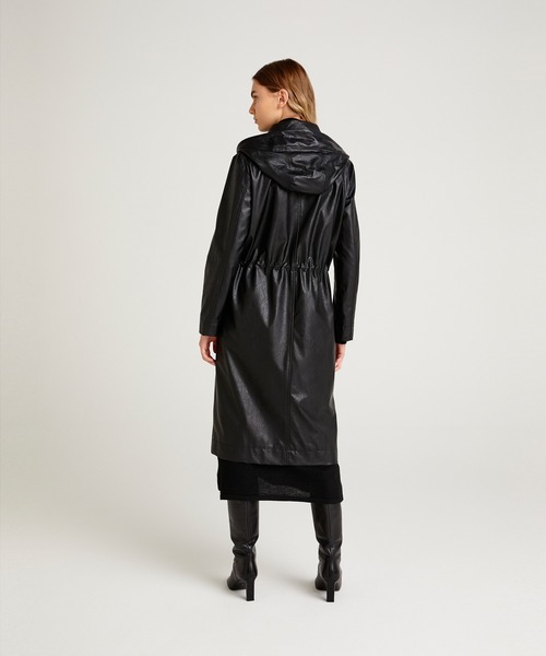 SISLEY（シスレー）の「フェイクレザーフード付きスタンドカラーロングコート（トレンチコート・レディース・ブラック・40/42/44/38）」の4枚目の写真