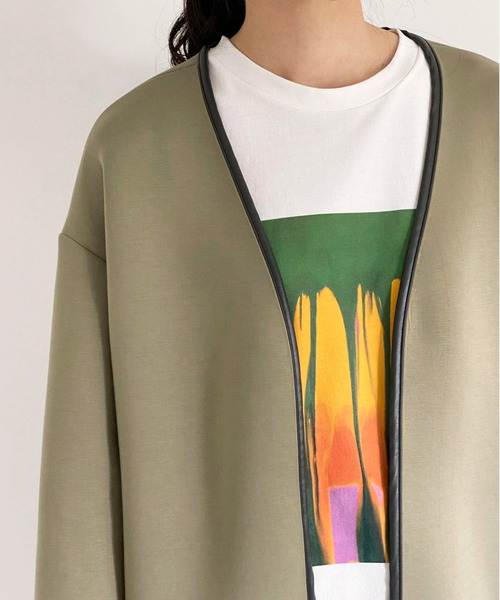 ottilie（オティーリエ）の「パイピングボンディングジャケット（ノーカラージャケット・レディース・カーキ/グレー/ナチュラル・FREE）」の20枚目の写真