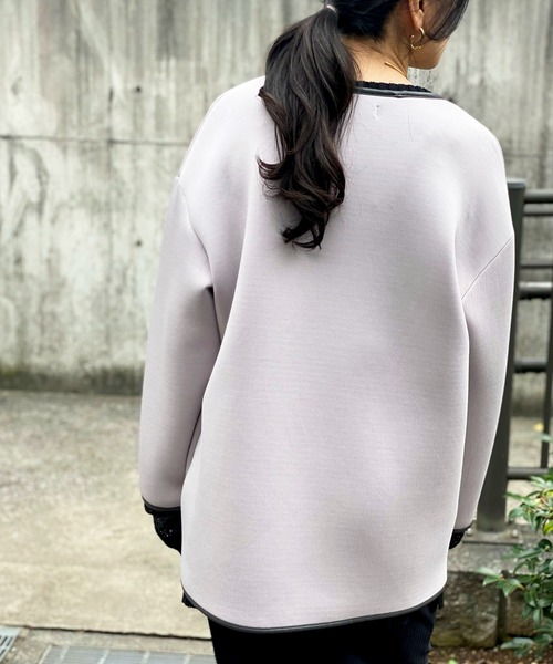 ottilie（オティーリエ）の「パイピングボンディングジャケット（ノーカラージャケット・レディース・カーキ/グレー/ナチュラル・FREE）」の10枚目の写真