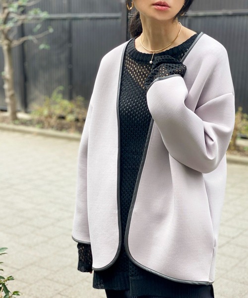 ottilie（オティーリエ）の「パイピングボンディングジャケット（ノーカラージャケット・レディース・カーキ/グレー/ナチュラル・FREE）」の9枚目の写真