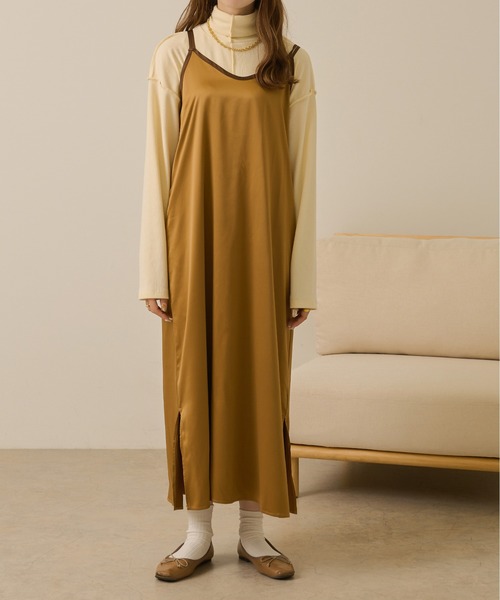 Ambre Neige（アンブルネージュ）の「サテンキャミワンピース／【WEB/EC限定商品】（ワンピース・レディース・ライトベージュ/マスタード/ダークブラウン/ベージュ/イエロー/アイボリー・FREE）」の9枚目の写真