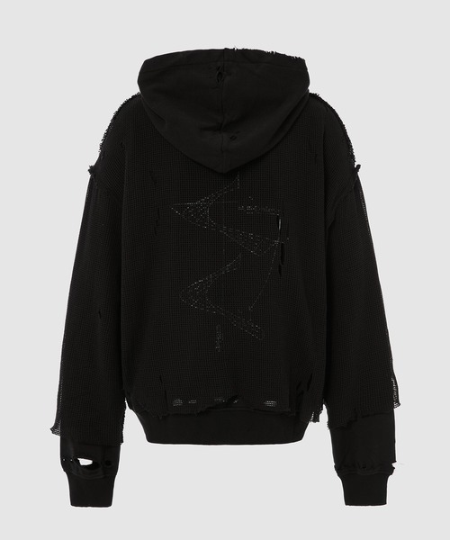 C2H4(シーツーエイチフォー)の「DISTRESSED KNIT MESHING LAYERED HOODIE JACKET(その他アウター・メンズ・ブラック・M/L)」の2枚目の写真