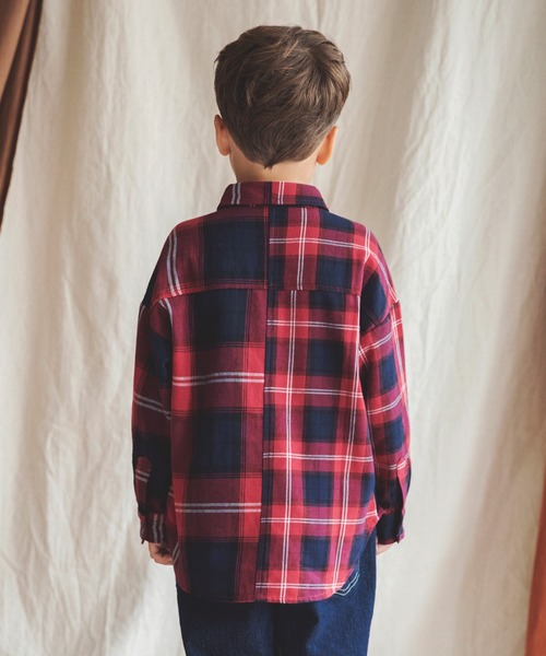 BRANSHES（ブランシェス）の「【ペア】チェックシャツ（シャツ/ブラウス・キッズ・ネイビー/レッド・150cm/90cm/130cm/100cm/140cm/110cm/120cm）」の3枚目の写真