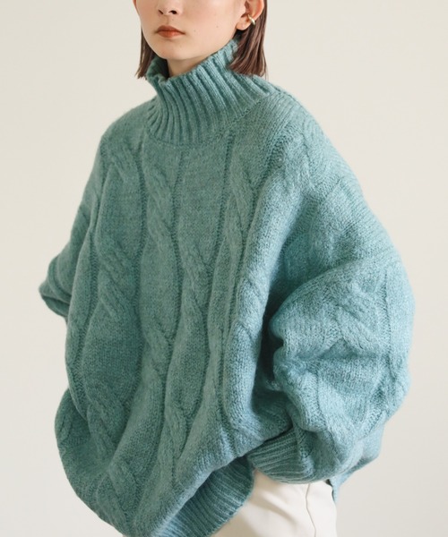 select MOCA(セレクトモカ)の「ハイネックランダムツイストニット(ニット/セーター・レディース・ブラック/サックスブルー/アイボリー・FREE)」の3枚目の写真