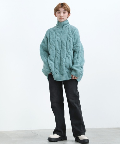 select MOCA(セレクトモカ)の「ハイネックランダムツイストニット(ニット/セーター・レディース・ブラック/サックスブルー/アイボリー・FREE)」の4枚目の写真