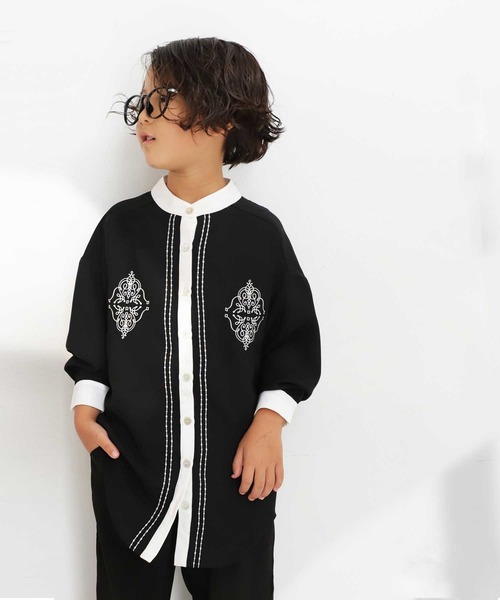 antiqua（アンティカ）の「レトロ刺繍シャツ（シャツ/ブラウス・キッズ・ブラック/オフホワイト/カーキ/イエロー・4/6/3/5）」の11枚目の写真